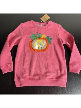 NWT MINI BODEN Girls Size 6-7Y Pink Pumpkin Appliqué Sweatshirt Top